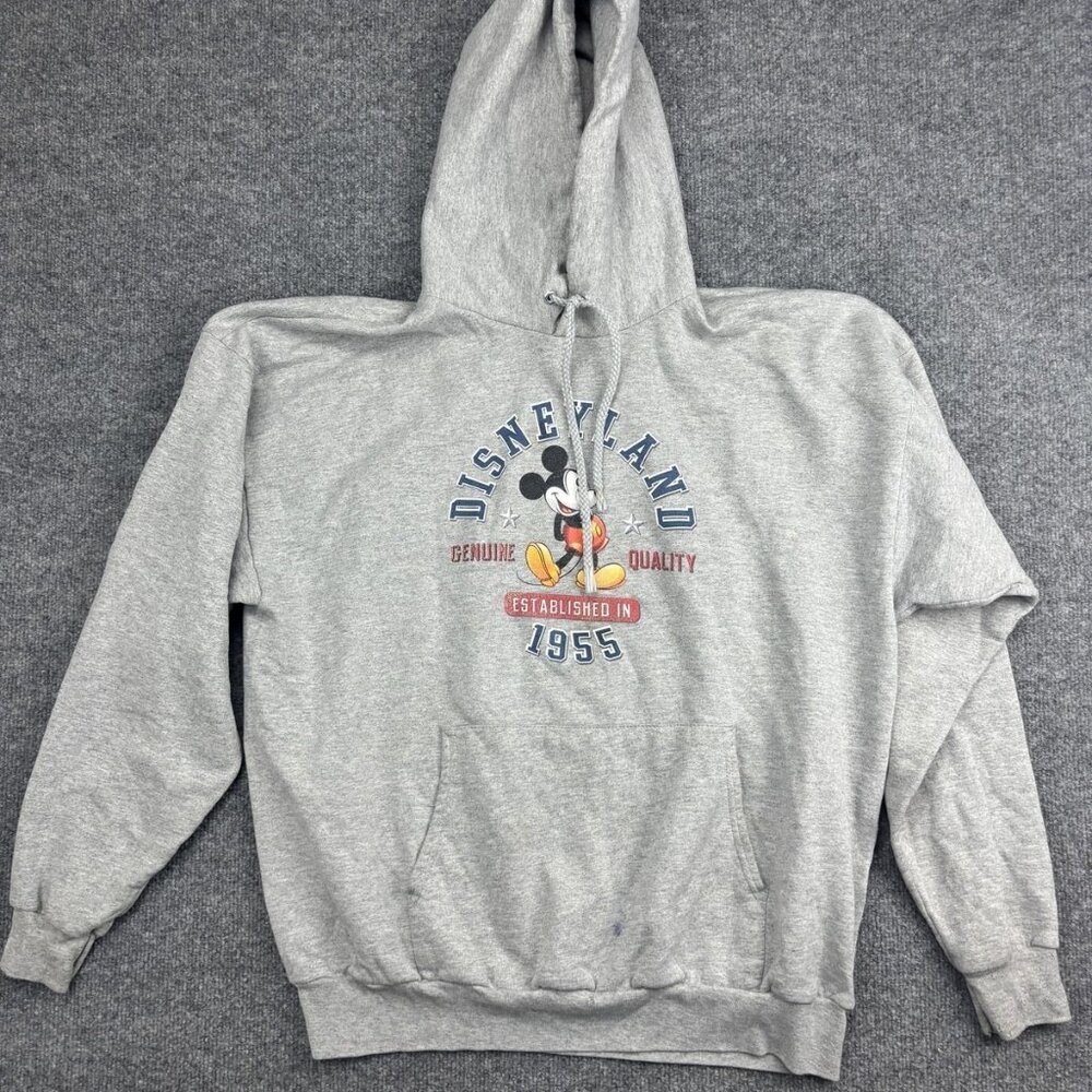 Disneyland Resort Mickey Mouse Hoodie Mens XL Gray Pullover Fleece 1955 Graphic